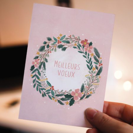 Carte de vœux - Couronne de fleurs