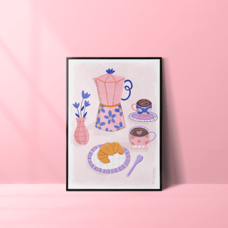 Affiche, poster, illustration, coffee, italian moka, café, pause café, coffee time, cuisine, croissant