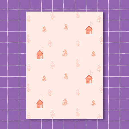 Carte de vœux - Cabane en forêt (orange)
