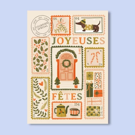 Carte de voeux timbres de noël