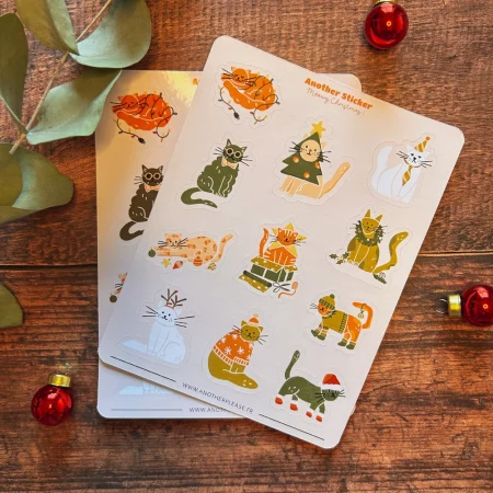 Planche de stickers - Chats de Noël
